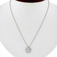 18K White Gold 0.35 ctw Diamond Flower Slide Pendant w/ Cable Chain Necklace