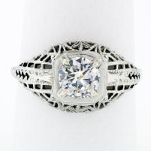 Antique 18k Gold.71 ctw GIA Old Transitional Cut Diamond Filigree Engagement Rin