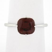 NEW 14k White Gold 2.5 ctw Cushion Rhodolite Garnet Prong Open Work Solitaire Ri
