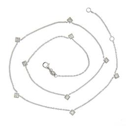 NEW 14K White Gold 1.31 ctw Station Princess Diamond by the Yard Chain Necklace