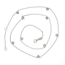 NEW 14K White Gold 1.31 ctw Station Princess Diamond by the Yard Chain Necklace