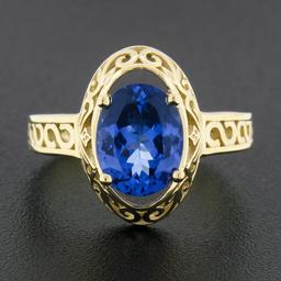NEW 14k Gold 2.0 ctw Violet Blue Oval Tanzanite w/ Scroll Open Work Solitaire Ri