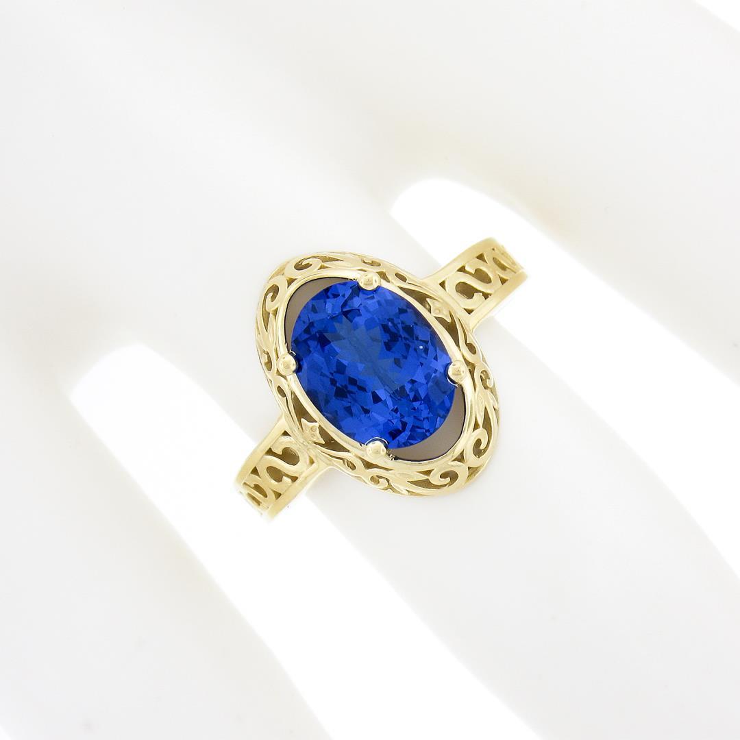 NEW 14k Gold 2.0 ctw Violet Blue Oval Tanzanite w/ Scroll Open Work Solitaire Ri