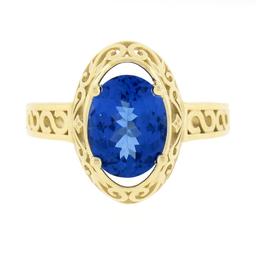 NEW 14k Gold 2.0 ctw Violet Blue Oval Tanzanite w/ Scroll Open Work Solitaire Ri