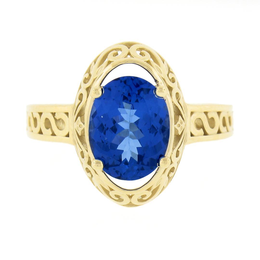 NEW 14k Gold 2.0 ctw Violet Blue Oval Tanzanite w/ Scroll Open Work Solitaire Ri
