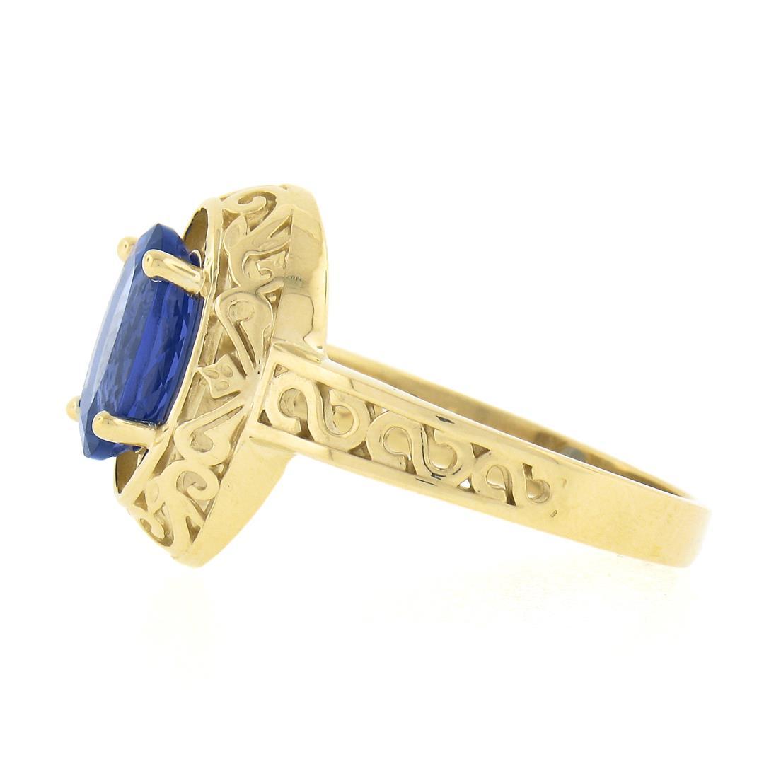 NEW 14k Gold 2.0 ctw Violet Blue Oval Tanzanite w/ Scroll Open Work Solitaire Ri