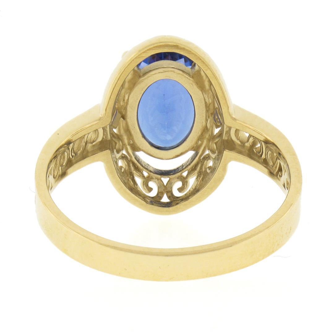 NEW 14k Gold 2.0 ctw Violet Blue Oval Tanzanite w/ Scroll Open Work Solitaire Ri