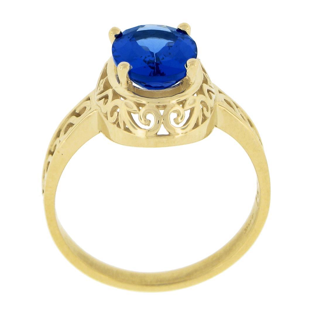 NEW 14k Gold 2.0 ctw Violet Blue Oval Tanzanite w/ Scroll Open Work Solitaire Ri