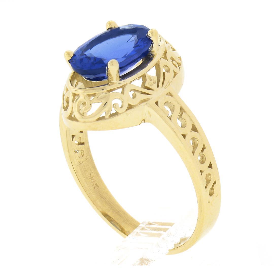 NEW 14k Gold 2.0 ctw Violet Blue Oval Tanzanite w/ Scroll Open Work Solitaire Ri