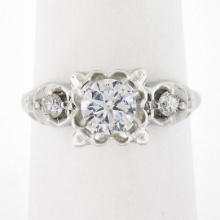 Vintage Everbrite 14k Gold 0.84 ctw Fiery Illusion Set Diamond Engagement Ring