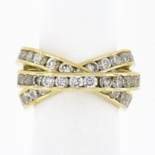 French 18k Gold Cubic Zirconia Channel Rolling Trinity Crossover Three Band Ring