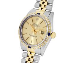 Rolex Mens Two Tone Champagne Index Dial Yellow Gold And Sapphire Datejust With