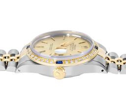 Rolex Mens Two Tone Champagne Index Dial Yellow Gold And Sapphire Datejust With