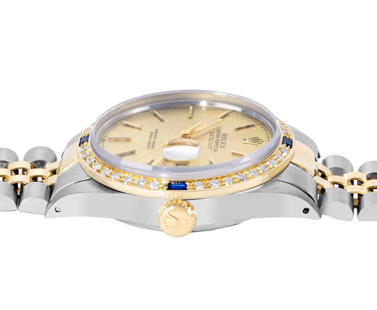 Rolex Mens Two Tone Champagne Index Dial Yellow Gold And Sapphire Datejust With