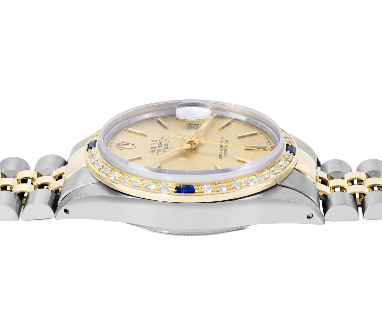 Rolex Mens Two Tone Champagne Index Dial Yellow Gold And Sapphire Datejust With