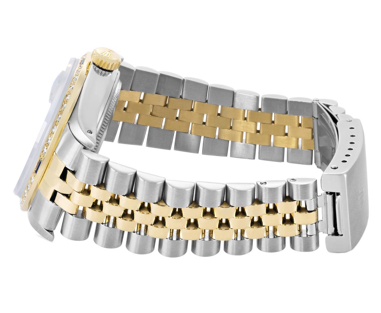 Rolex Mens Two Tone Champagne Index Dial Yellow Gold And Sapphire Datejust With