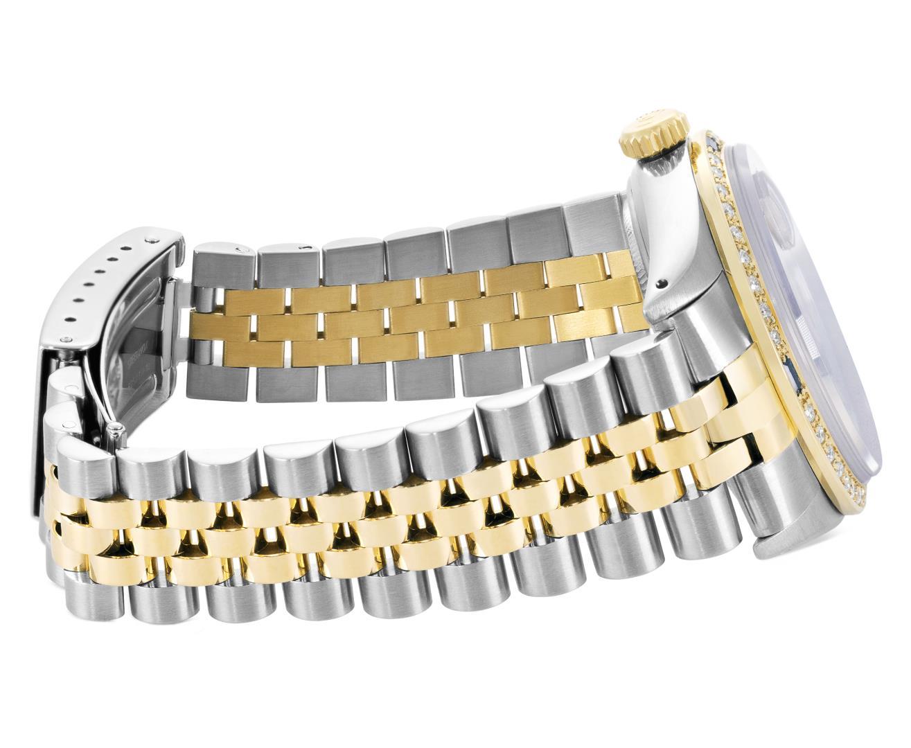 Rolex Mens Two Tone Champagne Index Dial Yellow Gold And Sapphire Datejust With