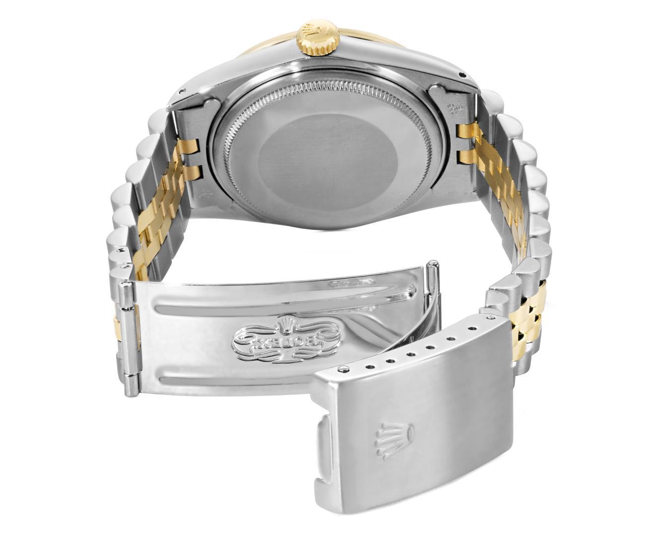 Rolex Mens Two Tone Champagne Index Dial Yellow Gold And Sapphire Datejust With