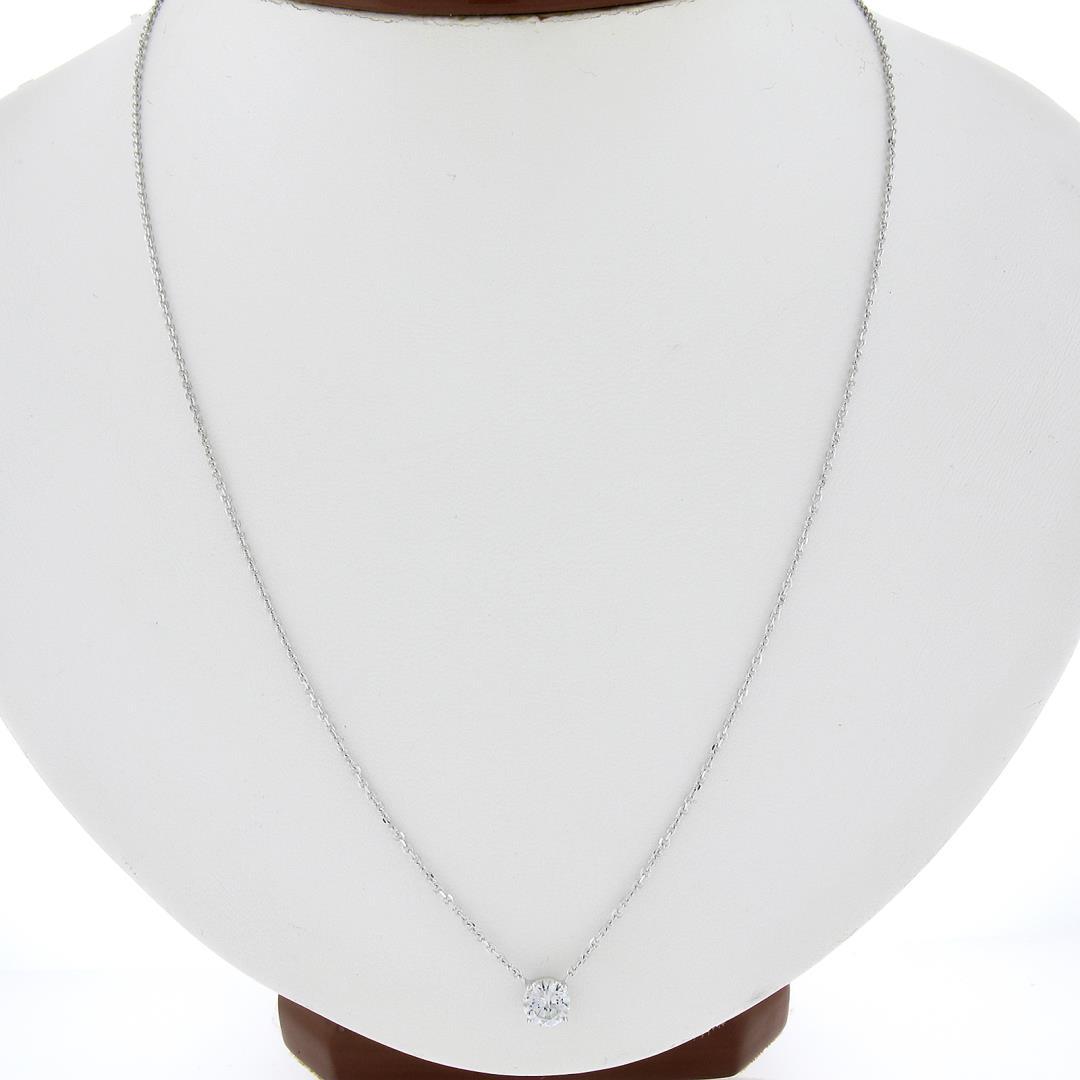 New 14K Gold.62 ctw Round Brilliant Diamond Solitaire Pendant w/ Adjustable Chai