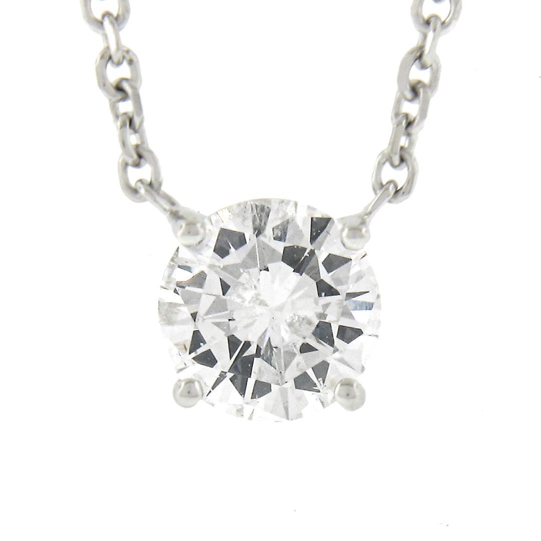 New 14K Gold.62 ctw Round Brilliant Diamond Solitaire Pendant w/ Adjustable Chai