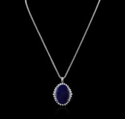 14KT White Gold 12.29 ctw Lapis Lazuli and Diamond Pendant With Chain