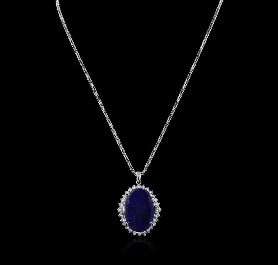 14KT White Gold 12.29 ctw Lapis Lazuli and Diamond Pendant With Chain