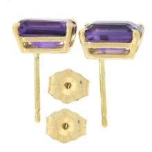 NEW 14k Yellow Gold 2.64 ctw Emerald Cut Prong Set Purple Amethyst Stud Earrings