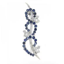 Fancy Vintage 18k Gold 6.05 ctw Diamond & Sapphire Wave Overlap Swirl Pin Brooch