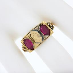 Antique Victorian 18K Rosy Yellow Gold Lozenge Kite Red Stone Signet Band Ring