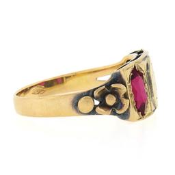 Antique Victorian 18K Rosy Yellow Gold Lozenge Kite Red Stone Signet Band Ring