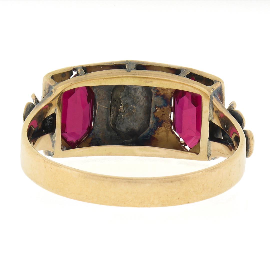 Antique Victorian 18K Rosy Yellow Gold Lozenge Kite Red Stone Signet Band Ring
