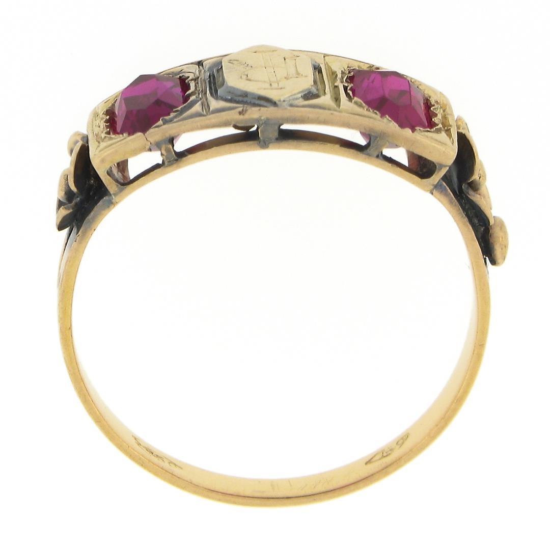 Antique Victorian 18K Rosy Yellow Gold Lozenge Kite Red Stone Signet Band Ring