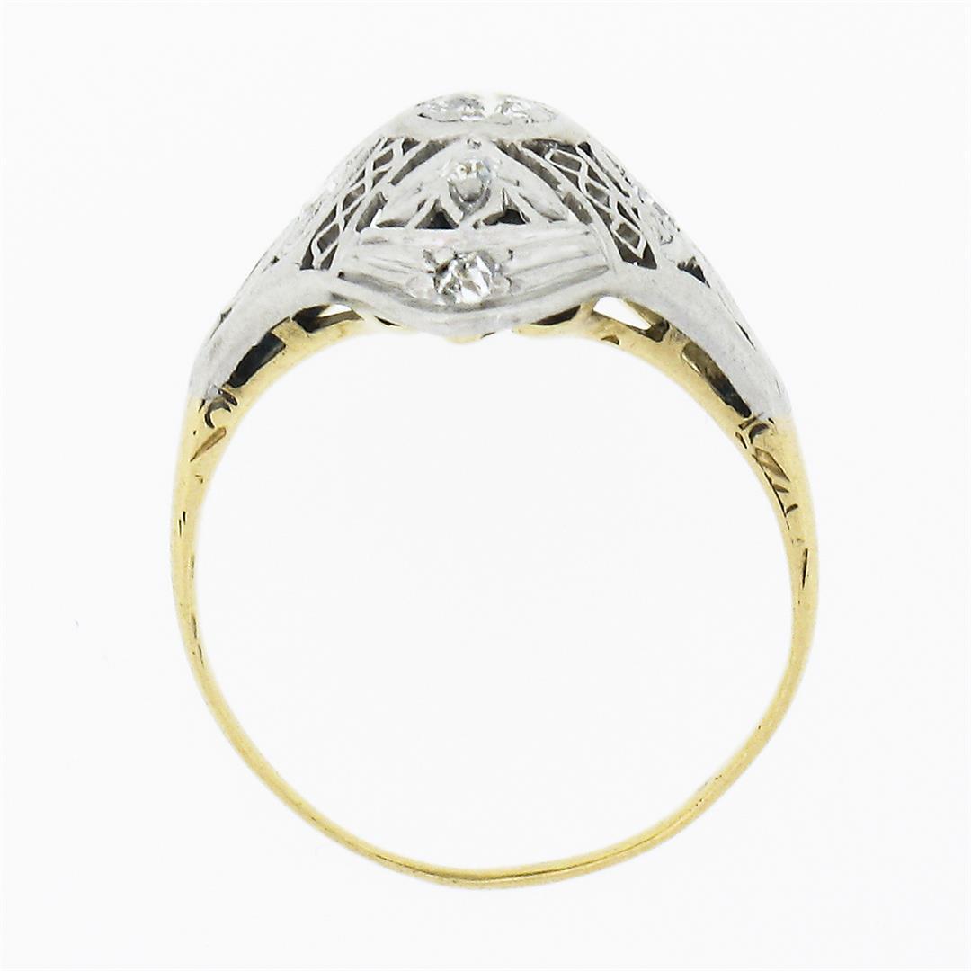 Antique Edwardian 18k Gold Platinum 0.20 ctw Diamond Filigree Petite Dinner Ring