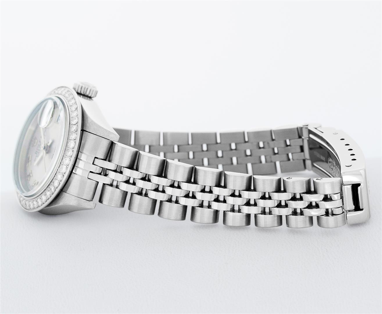 Rolex Ladies Quickset Stainless Steel Gray Roman Stainless Steel Diamond Bezel W