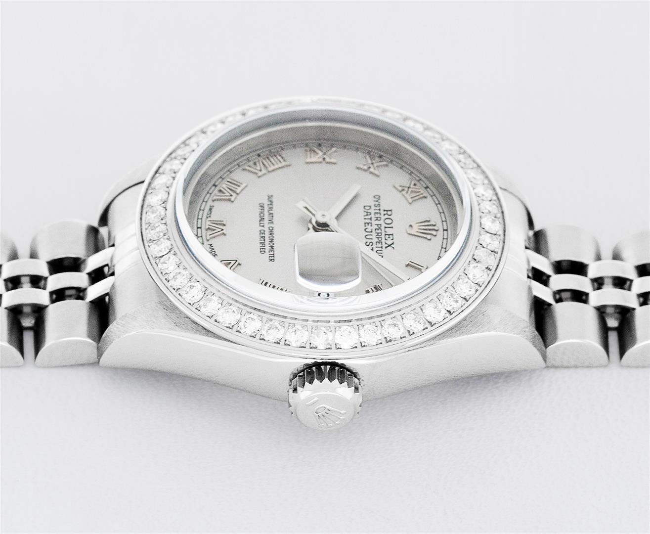 Rolex Ladies Quickset Stainless Steel Gray Roman Stainless Steel Diamond Bezel W