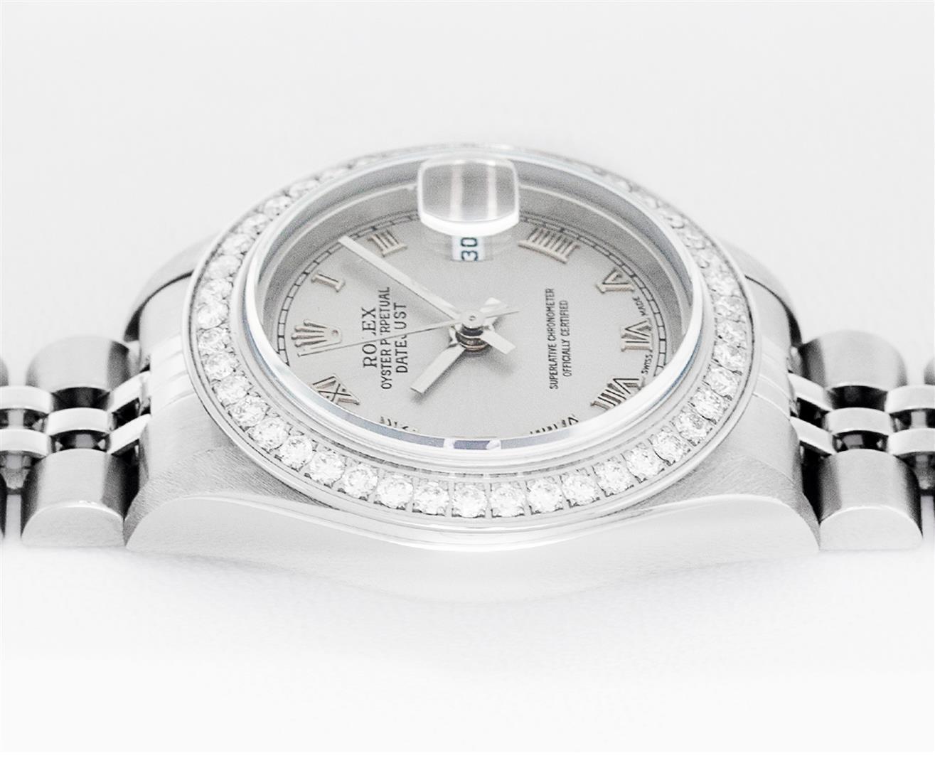 Rolex Ladies Quickset Stainless Steel Gray Roman Stainless Steel Diamond Bezel W