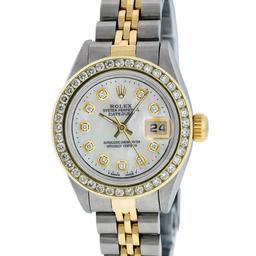 Rolex Ladies Quickset Two Tone Channel Set Diamond Bezel Datejust Wristwatch