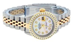 Rolex Ladies Quickset Two Tone Channel Set Diamond Bezel Datejust Wristwatch