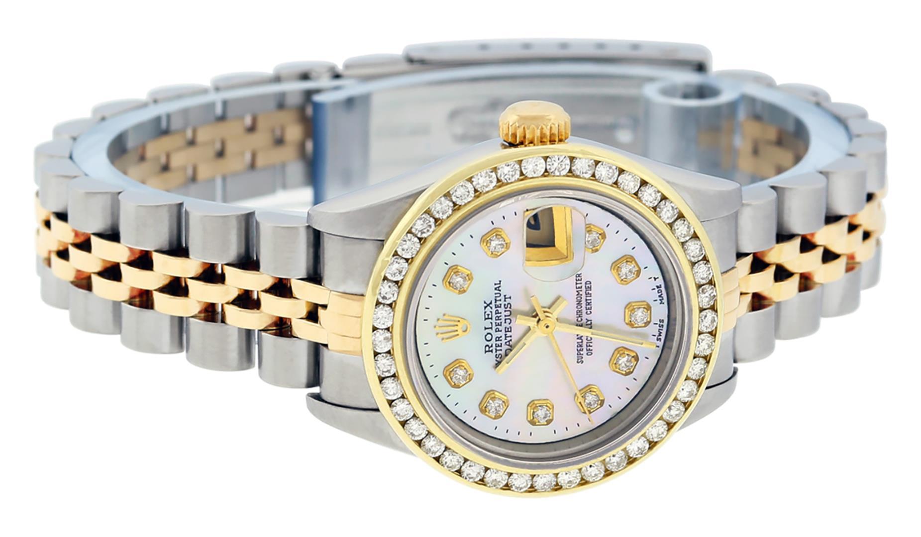 Rolex Ladies Quickset Two Tone Channel Set Diamond Bezel Datejust Wristwatch