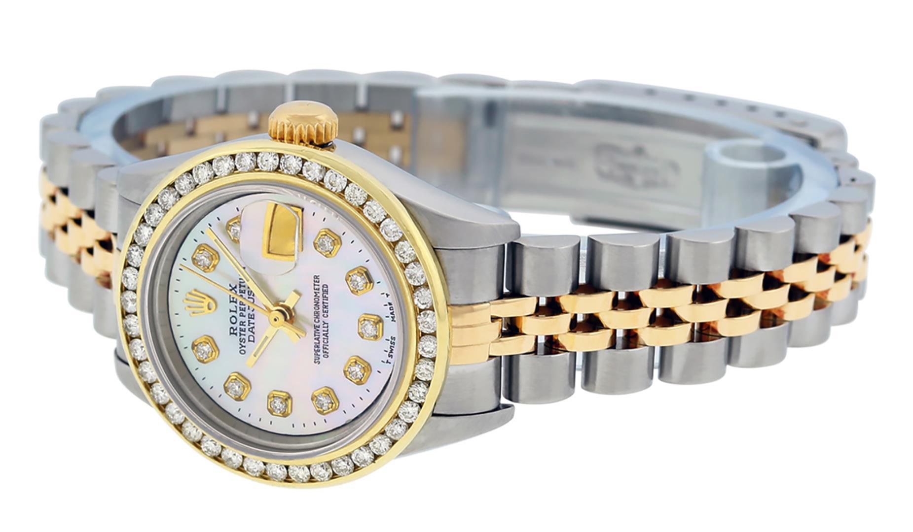 Rolex Ladies Quickset Two Tone Channel Set Diamond Bezel Datejust Wristwatch