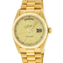 Rolex Mens Quickset 18K Yellow Gold Factory Champagne Index Dial Day Date Presid