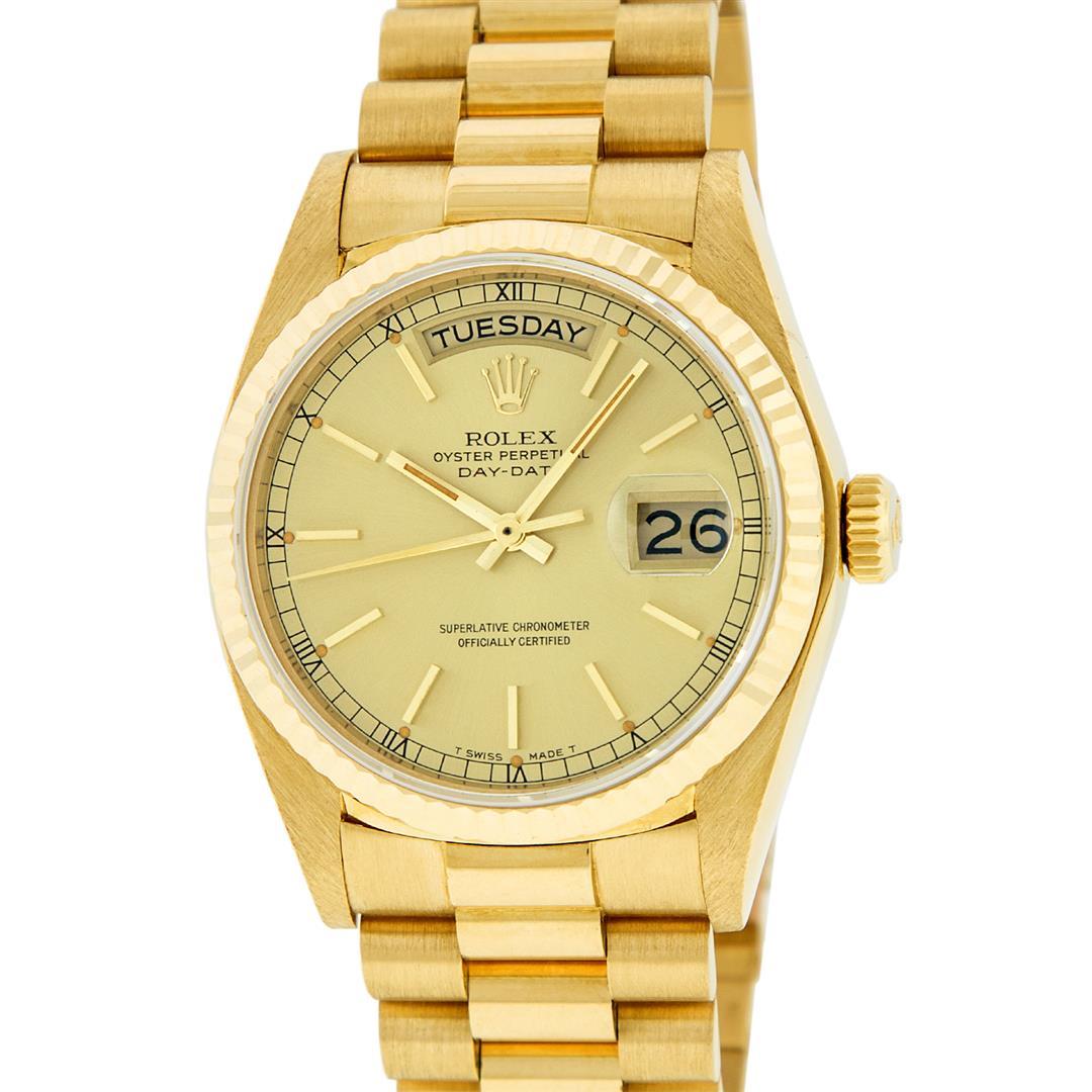 Rolex Mens Quickset 18K Yellow Gold Factory Champagne Index Dial Day Date Presid