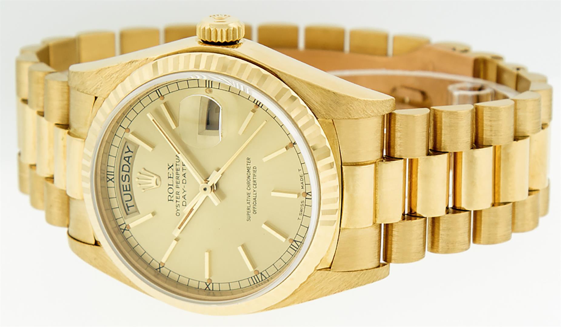 Rolex Mens Quickset 18K Yellow Gold Factory Champagne Index Dial Day Date Presid