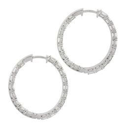 14K White Gold Large 5 ctw In and Out Emerald Cut Diamond Oval Shape Hoop Earrin