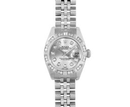 Rolex Ladies Stainless Steel Quickset Sapphire Silver Pyramid Diamond Datejust H