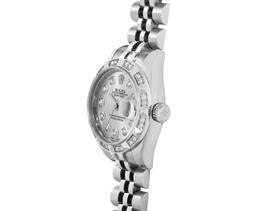 Rolex Ladies Stainless Steel Quickset Sapphire Silver Pyramid Diamond Datejust H