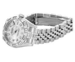 Rolex Ladies Stainless Steel Quickset Sapphire Silver Pyramid Diamond Datejust H