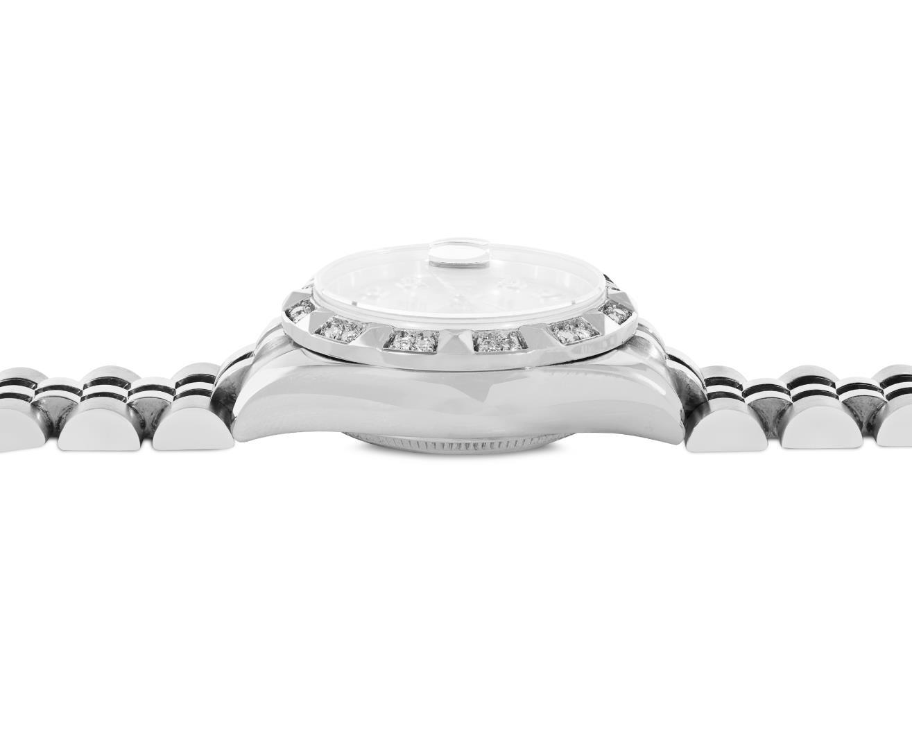 Rolex Ladies Stainless Steel Quickset Sapphire Silver Pyramid Diamond Datejust H