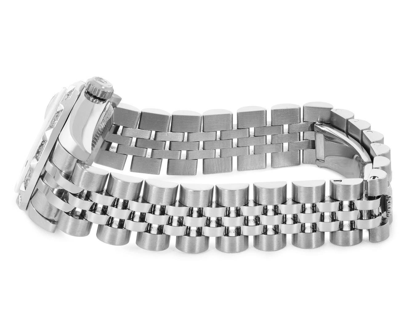 Rolex Ladies Stainless Steel Quickset Sapphire Silver Pyramid Diamond Datejust H