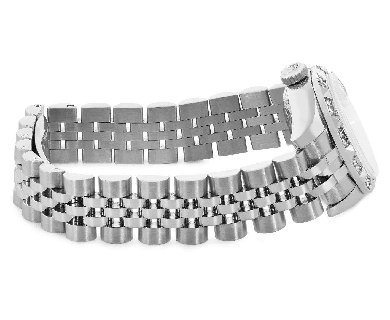 Rolex Ladies Stainless Steel Quickset Sapphire Silver Pyramid Diamond Datejust H